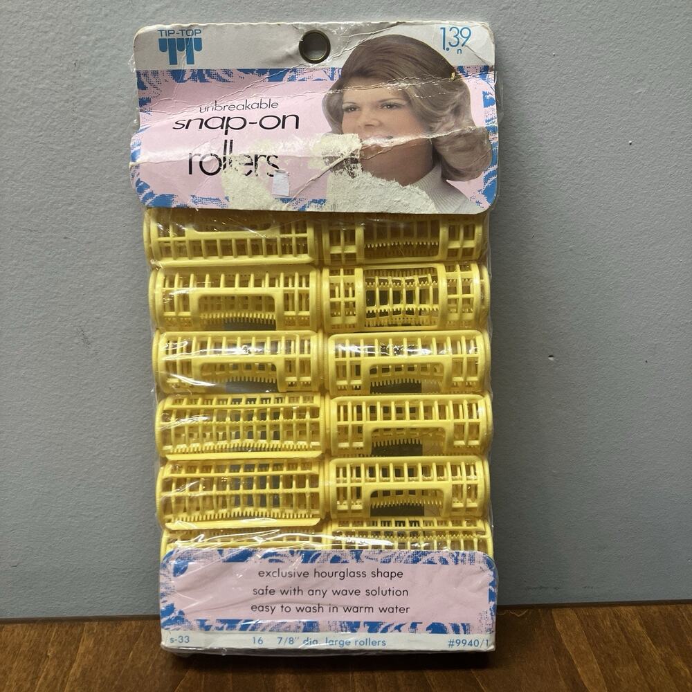 Vintage Tip Top Snap On 7/8” Unbreakable Plastic Hair Rollers Yellow 16 Count